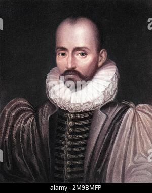 DER französische Schriftsteller MICHEL EYQUEM DE MONTAIGNE verwies auf seine scharfsinnigen und oft skeptischen Kommentare, die in seinem Essais zum Ausdruck kamen. Stockfoto