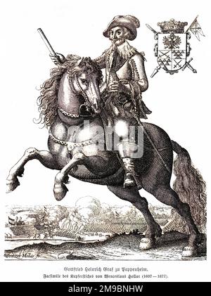 GOTTFRIED HEINRICH graf zu PAPPENHEIM deutscher Militärbefehlshaber im kaiserlichen Dienst während des Dreißigjährigen Krieges. Auf dem Pferderücken abgebildet. Stockfoto