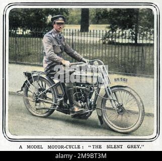 Neuestes 1916-Motorradmodell des amerikanischen Herstellers Harley Davidson, getestet vom Militär. Stockfoto