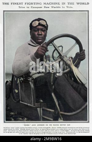 Arthur John Johnson, besser bekannt als Jack Johnson, der amerikanische Schwergewichtsboxer, im Jahr 1908 abgebildet. Johnson war zwischen 1908 und 1915 Weltmeister im Schwergewicht. Stockfoto