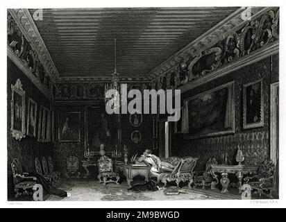 Lord Byrons Zimmer im Palazzo Mocenigo, San Marco, auf dem Canal Grande in Venedig, wo er von 1816 bis 1819 lebte. Stockfoto