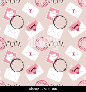 Valentinstag-Muster mit Liebesumschlägen. Vektorgrafik im Doodle-Flast-Stil Stock Vektor