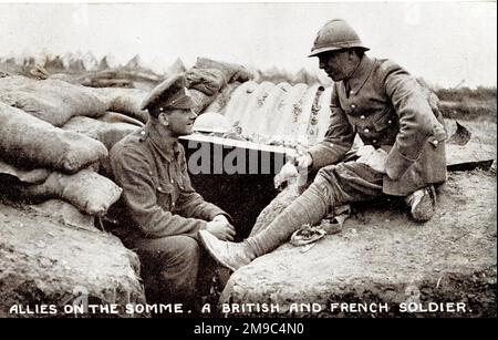 Verbündete an der Somme, ein britischer und französischer Soldat, WW1 Stockfoto