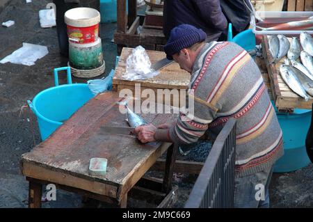 10-21-2007.Catania, Italien.La Pescheria.Fischmarkt in Catania Stockfoto