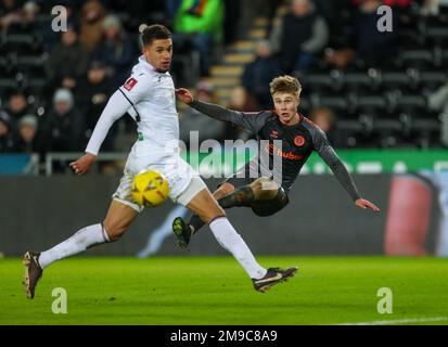 Swansea.com Stadium, Swansea, Großbritannien. 17. Januar 2023. FA Cup Fußball, Swansea City gegen Bristol City; Sam Bell von Bristol City schießt bei Goal Credit: Action Plus Sports/Alamy Live News Stockfoto