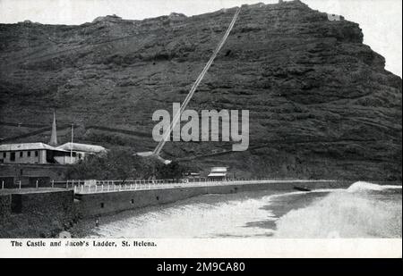 Das Schloss und Jacobs Leiter, St. Helena, Ascension und Tristan da Cunha - eine Insel vulkanischen Ursprungs im Südatlantik. Stockfoto