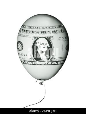 1970S US-DOLLAR-SCHEIN MIT DEM PORTRÄT GEORGE WASHINGTON ÜBERLAGERT AUF EINEM AUFSTEIGENDEN BALLON - S19598 HAR001 HARS ÜBERLAGERT Stockfoto