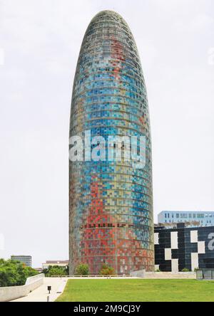 Barcelona, Spanien, Mai. 2018: Torre Agbar. Der 144 Meter hohe Turm wurde von Jean Nouvel entworfen Stockfoto