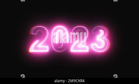 2023 Neon-Text. Computer erzeugt 3D Rendering Stockfoto