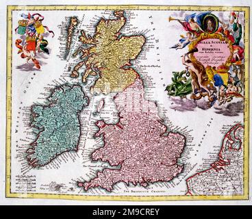 18. Century Map of England, Schottland, Irland Stockfoto