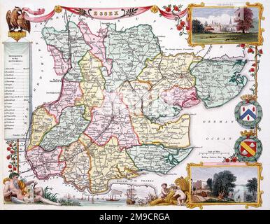 Karte des 19. Jahrhunderts der Grafschaft Essex, England Stockfoto