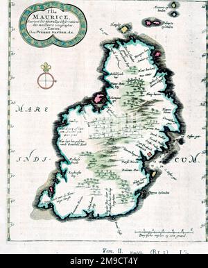 Karte der Insel Mauritius aus dem 18. Jahrhundert Stockfoto