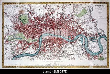 Stadtplan aus dem 19. Jahrhundert von London und der Themse, England Stockfoto