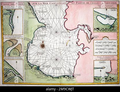 Karte des Südkaspischen Meeres aus dem 18. Jahrhundert - Carte Marine de la mer Caspiene Stockfoto