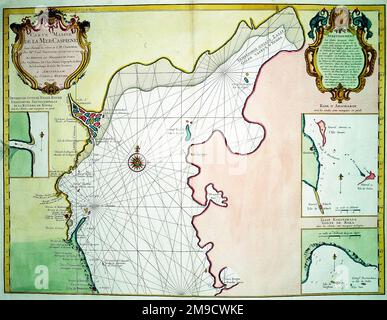 Karte des Nordkaspischen Meeres aus dem 18. Jahrhundert - Carte Marine de la Mer Caspiene Stockfoto