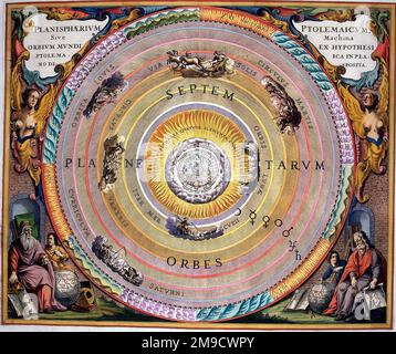 Planisphaerium Ptolemaicium erdzentriertes Universum nach Ptolemäus Stockfoto