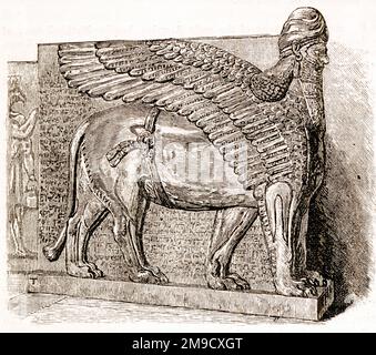 Die Statue des geflügelten Löwen von Assyrien mit menschlichem Kopf Stockfoto