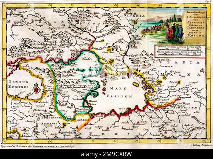 Karte aus dem 18. Jahrhundert von Astrakan, Tartar, Moskau, Kaspisches Meer Stockfoto