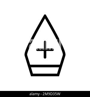 Päpstliches Hutliniensymbol isoliert auf weißem Hintergrund. Schwarzer, flacher Klassiker mit modernem Umriss. Lineares Symbol und bearbeitbare Kontur. Einfach und Pixel pe Stock Vektor