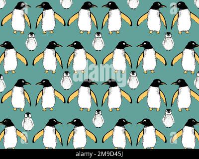 Muster mit einer Familie von Pinguinen. Stockfoto