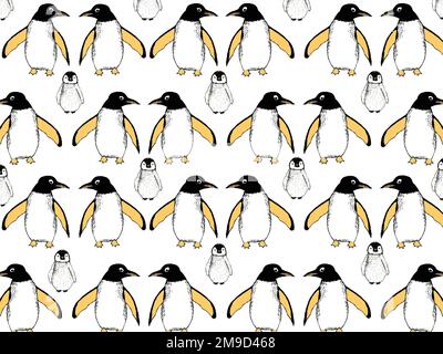 Muster mit einer Familie von Pinguinen. Stockfoto