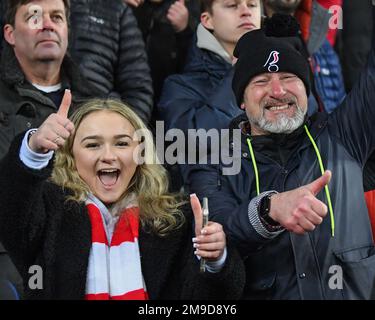 Swansea, Großbritannien. 17. Januar 2023. Fans von Bristol City während des Replay-Spiels der Emirates FA Cup in der dritten Runde Swansea City gegen Bristol City im Swansea.com Stadium, Swansea, Großbritannien, 17. Januar 2023 (Foto von Mike Jones/News Images) in Swansea, Großbritannien, am 1./17. Januar 2023. (Foto: Mike Jones/News Images/Sipa USA) Guthaben: SIPA USA/Alamy Live News Stockfoto