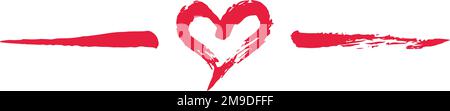 Grunge Herz Valentinstag Trennwand Hand bemalt mit Pinsel und Tinte, isoliert auf weißem Hintergrund. Vektorgrafik. Stock Vektor