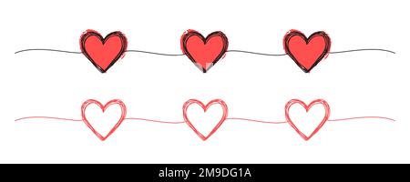 Banner mit verworrenen, grungy-Heart-Kritzeleien isoliert auf weißem Hintergrund Stock Vektor