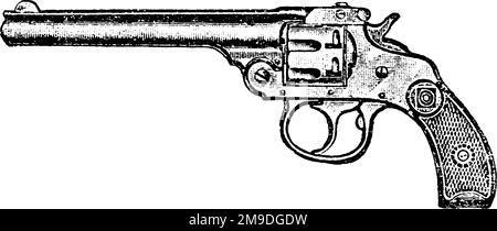 22-Kaliber Harrington und Richardson Revolver, Vintage-Gravur. Alte, gravierte Illustration eines Harrington und Richardson Revolvers, isoliert auf einem Peitschen Stock Vektor