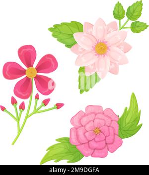 Wunderschöne Cartoon-Blumen in realistischem Stil. Stock Vektor