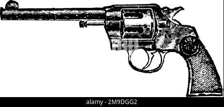 38-Kaliber Army Modell 1892 Colt Revolver, Vintage Gravur. Alte, eingravierte Darstellung eines Colt Revolvers, isoliert auf weißem Hintergrund. Stock Vektor