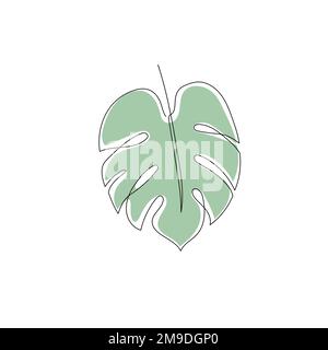 Line monstera leaf art. One continuous line art decorative monstera leaf draw. Editable stroke single tropical palm leaf element. Isolated vector illustration Stock Vektor