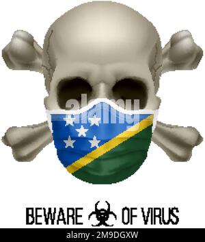 Menschlicher Schädel mit Kreuz und Operationsmaske in der Farbe der Nationalflagge der Salomonen. Maske in Form von Fahne und Schädel als Konzept des Dre war Stock Vektor
