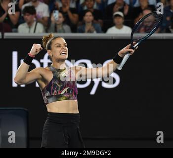 Melbourne, Australien. 18. Januar 2023. Australian Open 2023 Melbourne Park Day 3 18/01/2023 Maria Sakkari (GRE) gewinnt die zweite Runde des Spiels: Roger Parker/Alamy Live News Stockfoto