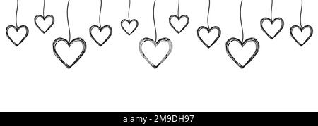 Verwickeltes, kritzeltes Herz, das an einer Schnur hängt Stock Vektor