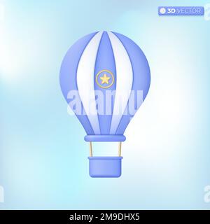 Ein Heißluftballon und Sternsymbol. Reisen, Sommerurlaub, Flugzeug, Abenteuer, Tourismus Urlaubsurlaub Sommerkonzept. 3D-Vektorisolierung Stock Vektor