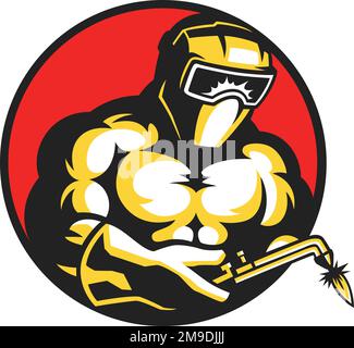 „Muscular man Welding“-Logo-Design Stock Vektor