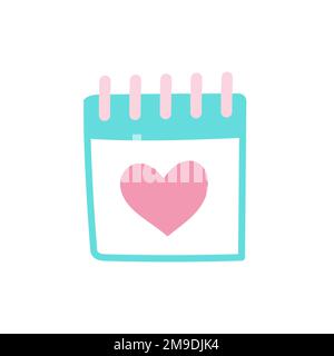 Handgezeichneter Kalender für den Valentinstag. Designelemente für Poster, Grußkarten, Banner und Einladungen. Symbol auf weiß Stock Vektor