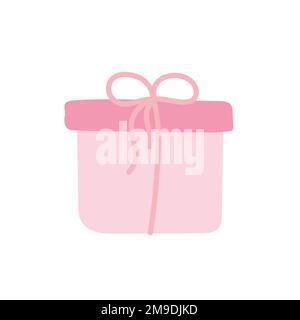 Handgezeichnetes Symbol auf Weiß. Geschenkbox in Pink. Weihnachtsgeschenk. Valentinstag. Handgezeichnete Vektordarstellung. Stock Vektor
