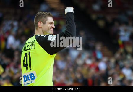 Kattowitz, Polen. 17. Januar 2023. Handball: Weltmeisterschaft, Algerien - Deutschland, Vorrunde, Gruppe E, Spieltag 3 bei Spodek Katowice. Der deutsche Torwart Joel Birlehm Prost. Kredit: Jan Woitas/dpa/Alamy Live News Stockfoto