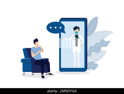 Smartphone-Bildschirm mit einem Arzt. Medizinische Online-Dienste, Beratung und digitale Verschreibung erhalten. Telemedizin und Gesundheitskonzept. Stock Vektor