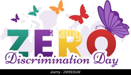 Zero Discrimination Day Illustration mit verschiedenen Personen und Farben für die Landing Page in der handgezogenen Flugvorlage für Schmetterlinge in Cartoon Stock Vektor