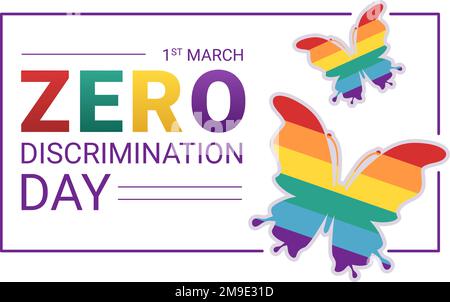 Zero Discrimination Day Illustration mit verschiedenen Personen und Farben für die Landing Page in der handgezogenen Flugvorlage für Schmetterlinge in Cartoon Stock Vektor