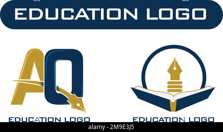 AQ Logo Schule Logo Stift Logo, Bildungs Logo Vector Art Universität Logo Alphabet Logo Bildungsprogramm Front Outdoor Campus Symbol Stock Vektor