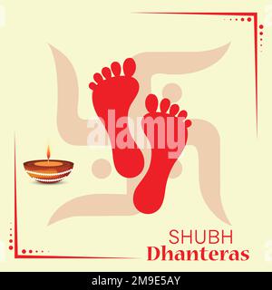 Ein Vektorbild des indischen Dhanteras-Festivals mit Fußabdrücken, SHUBH Dhanteras Stock Vektor