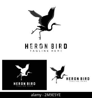 Vogelreiher Storch Logo Design, Vögel Reiher Fliegen Auf Dem Fluss Vektor, Produkt Marke Illustration Stock Vektor