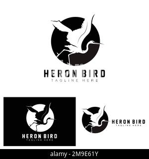 Vogelreiher Storch Logo Design, Vögel Reiher Fliegen Auf Dem Fluss Vektor, Produkt Marke Illustration Stock Vektor