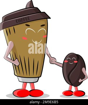 Niedliche Griffe für Tasse und Baby-Kaffeebohne Stock Vektor