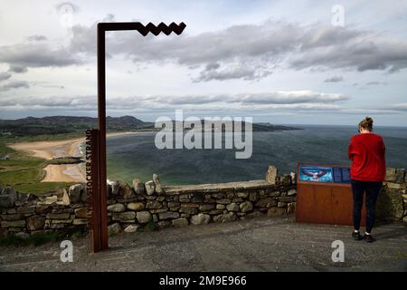 Ballymastocker Beach,Ballymastocker Bay,Ballymastocker Strand,portsalon,donegal,Wild atlantic Way,Wild atlantic Way Schild,irland,RM Irland Stockfoto