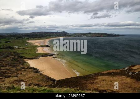 Ballymastocker Beach,Ballymastocker Bay,Ballymastocker Strand,portsalon,donegal,Wild atlantic Way,Wild atlantic Way Schild,irland,RM Irland Stockfoto